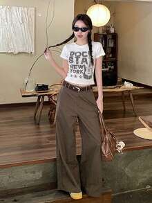 Printed Slim-Fit Versatile Short Sleeve T-Shirt Top For Women Casual White Summer - White - View 5