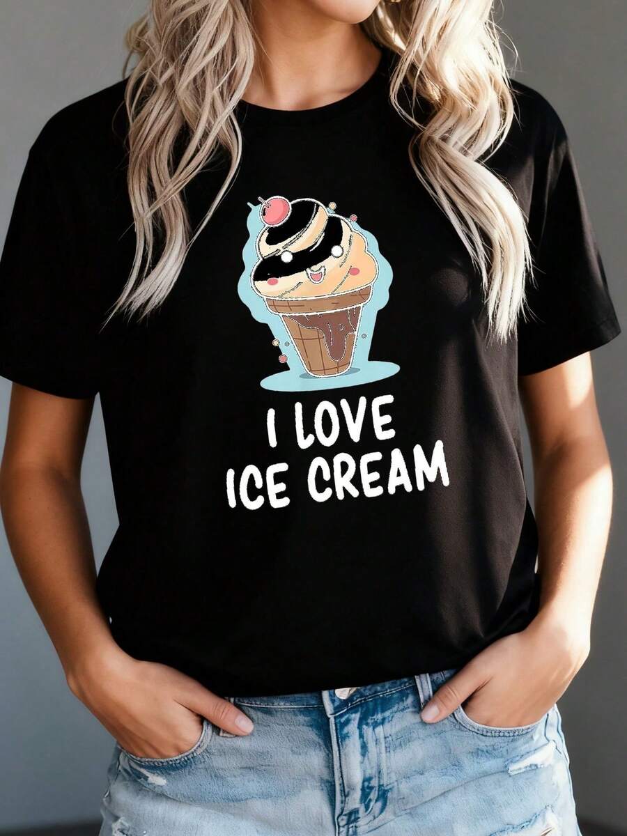 Camiseta con Estampado de Helado para Mujer - Negro 2 - Ver 1