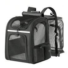 DOGAT Zaino trasportino espandibile per gatti, cani di piccola taglia e cuccioli: borsa da viaggio in rete traspirante, pieghevole, 5 punti di accesso, spallacci imbottiti, tasche laterali e cinghie per il fissaggio al trolley. - nero - Visualizzare 11