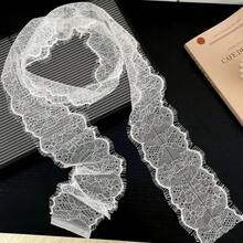 1pc White Floral Eyelash Lace Skinny Neck Scarf, Narrow Long Hollow Out Layering Scarf, Romantic French Style Daily Fashion Accessory Gift For Women - White - View 3