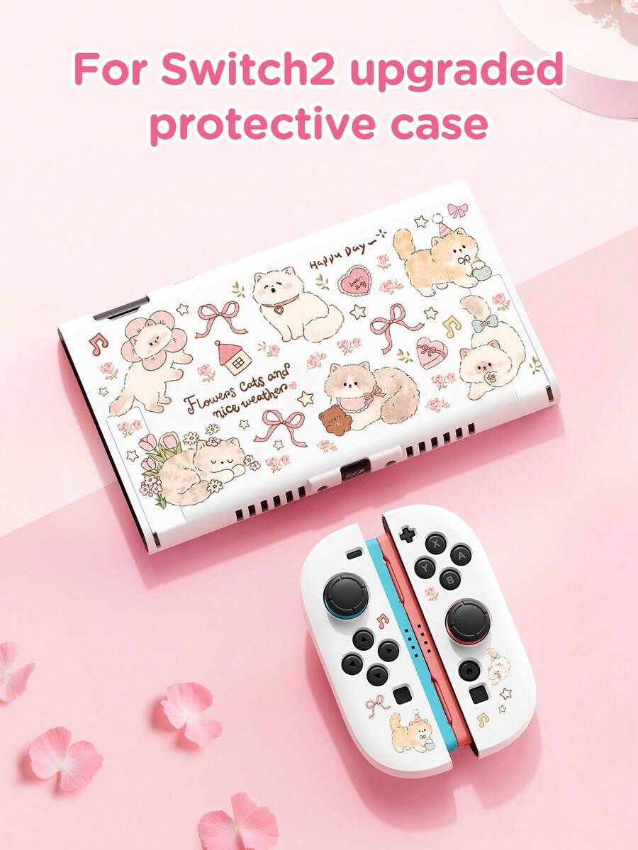 New Switch2 (2025) Game Console Accessories, 1pc Cartoon Cute Cat & Flower Pattern Protective Case, Compatible With Switch2, Switch NS/Switch OLED/Lite, Switch Game Console Accessories, Storage Bag, Switch Protective Case, Romantic Gift For Switch Players - Multicolor - View 1
