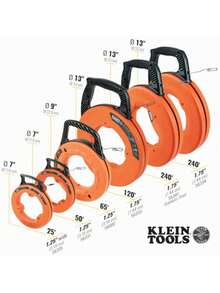 KLEIN TOOLS 56331 Guía jalacables de acero con carcasa optimizada para menor fricción Mango de agarre firme Guia para cable electrico Guia jalacables 0. 3 cm * 15 m Marcado con láser para precisión - NaranjaNegro - Ver 3