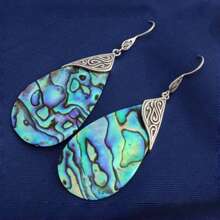 Anting Gantung Resin Cangkang Abalon Imitasi Berbentuk Tetesan Air, Bahan Emas Putih Berlapis Tembaga, Desain Vintage, Aksesori Desainer Niche Unik - Perak - View 1