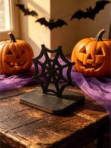 1/4/6Pcs Wooden Halloween Spider Web Coasters With Base, Halloween Tabletop Decor, Multi Sizes Available - Halloween - View 6