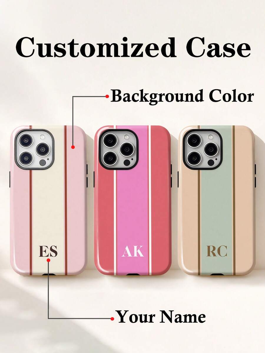1pc Minimalist Geometric Striped Color Block Patchwork Design Personalized Signature Customized Color Pattern Short Phrase Custom Exclusive Gift For Couples Daily Commute Holiday Anniversary 2-In-1 Glossy Film Full Coverage Hard Shell Phone Case Protective Cover Compatible With IPhone 11/12/13/14/15/16 17 Pro Max - Multicolor - View 1