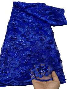 5 Yardas/1 Yarda Tela de encaje transparente con lentejuelas azul real, 2025 Encaje de malla bordado de voile suizo africano de alta calidad, adecuado para coser vestidos de novia, vestidos de fiesta - Multicolor - Ver 14