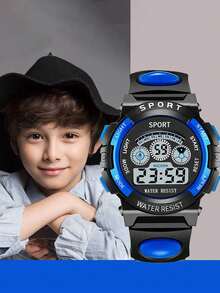 1pc Shock-Resistant, Multi-Color Round Student Watch With Alarm, Date, Timer, Luminous Display And Other Functions. It's A Great Gift For Teenagers - Multicolor - View 3