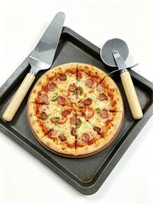 1pc/2pcs Stainless Steel Pizza Peel And Roller Knife Set, A Durable Baking Tool. A Space-Saving, Heat-Resistant Wooden-Handle Kitchen Cutting Set, Suitable For Pizza And Cake. An Excellent Practical Gift For Home Baking Enthusiasts. - Silver-wood Handle - View 6
