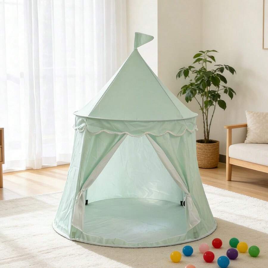 Tienda de campaña estilo yurta mongola de tela de piel de durazno verde para niños, tienda de juego de base secreta para niños, con bolsa de almacenamiento, fácil de instalar y guardar, portátil, adecuada para juegos interactivos en interiores y exteriores, camping en el parque, tienda de juego de espacio de imaginación para niños y niñas, mejor regalo de cumpleaños y vacaciones - verde menta - Ver 1