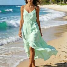 Vestido de playa elegante y sexy para mujer, con espalda descubierta y tirantes largos, ideal para vacaciones de verano en Europa y América. - Burdeos - Ver 3