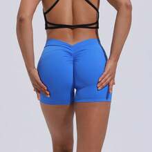 DIAS FIT JOY High Waist Butt Lifting Sports Shorts, Women's Nylon Yoga Shorts, Workout And Fitness Sports Pants - 海軍藍 - 查看 5