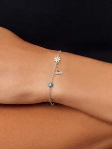 1pc S925 Sterling Silver Mori Style Minimalist Daisy & Bee Bracelet For Women, INS Style Niche Design, Versatile For Commute, Gentle Elegant, Adjustable, Exquisite Daily Accessory, Birthday Gift For Friends - Flowers - View 6