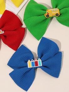 4pcs Back To School Red Yellow Blue Green Fabric Hair Bow Clips,Cute Accessories Decor,First Day Of School Student Teacher Gifts,Classroom Life Clips - Multicolor - View 3