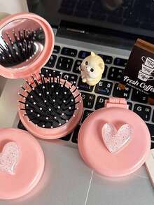 New Highly Attractive Small Portable Heart-Shaped Foldable Mirror Comb Mini Air Cushion Brush - Multicolor - View 4