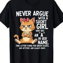 Angry Cartoon Cat Pattern T-Shirt - Personalized Black T-Shirt, Decorated With Orange Furry Cat And - Black - View 1
