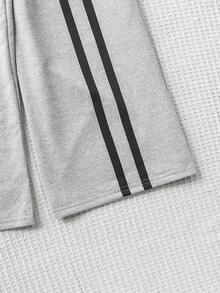 Autumn/Winter Casual Vacation Versatile Knit Letter & Bow Print Wide Leg Long Pants For Teen Girls - Grey - View 8