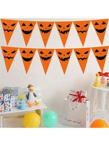 5m Decoración de Fiesta de Halloween Naranja Banderas Triangulares con Cara de Fantasma de Calabaza, Guirnalda de Banderas Triangulares Naranjas con Expresiones, Suministros para Fiesta de Halloween Truco o Cumpleaños Boda Hogar Exterior, Adorno Colgante de Decoración de Fiesta de Halloween - multicolor - Ver 2