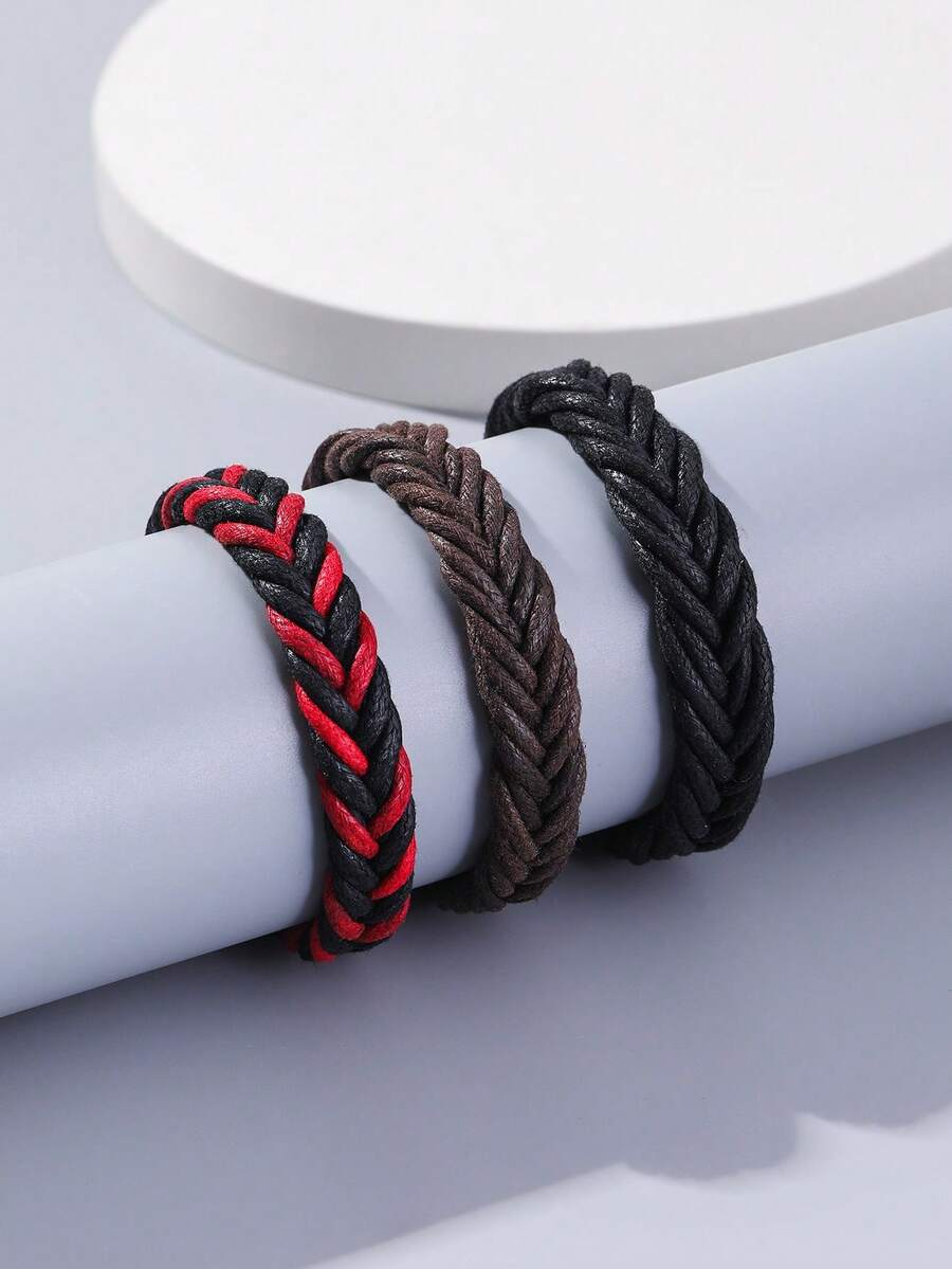 3 Stücke Set Teenager Mode Geflochtene Armbänder, coole Handseile für Jungen und Mädchen, geeignet als Geschenk für beste Freunde und Partys - Verschiedenfarbig - Übersicht 1