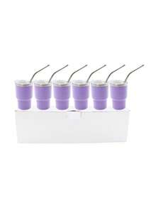 6pcs 3oz Mini Cups With Straws, 304 Stainless Steel Inner & PP Outer Shell, Non-Insulated Small Drinking Cups - Multicolor - View 6