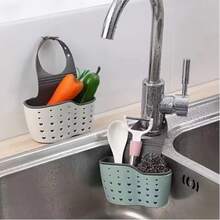 Kitchen Storage Rack | 1pc Thickened Kitchen Sink Sponge Holder - Sink Storage Box Silicone Storage Box, Hanging Multi-Functional Drainage Adjustable Strap, Used For Kitchen Sink Water-Absorbing Sponge Holder And Kitchen Bathroom Faucet Hanging Basket Storage - A - View 7
