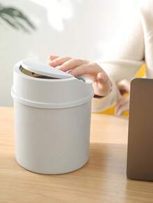 Mini Trash Can With Twist Lid Design To Prevent Odor Leakage Small Desktop Garbage Can For Bathroom Home Coffee Office Minimalist Style Dressing Table Trash Can Storing Fruit Peels And Paper Scraps To Keep Desk Tidy For Women - A - View 3