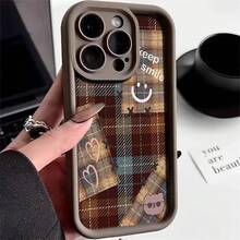 Plaid Heart  Face Phone Case Suitable For Apple 16,  17 Pro, New 15 Pro, Premium 14, Anti-Drop 13 - 金剛砂-白色-格紋愛心笑臉 - 查看 7