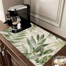 1pc Home Decor Plant Pattern Printed Absorbent Mat, Dish Drying Mat, Espresso Machine Countertop Absorbent Mat, Drainage Mat, Soft Faucet Absorbent Mat, Sink Cup Mat, Kitchen Supplies, Bathroom Supplies - Multicolor - View 8