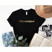 Blusa T-shirt Feminina Pedagogia Preta/Dourado - 3 - Visão 3