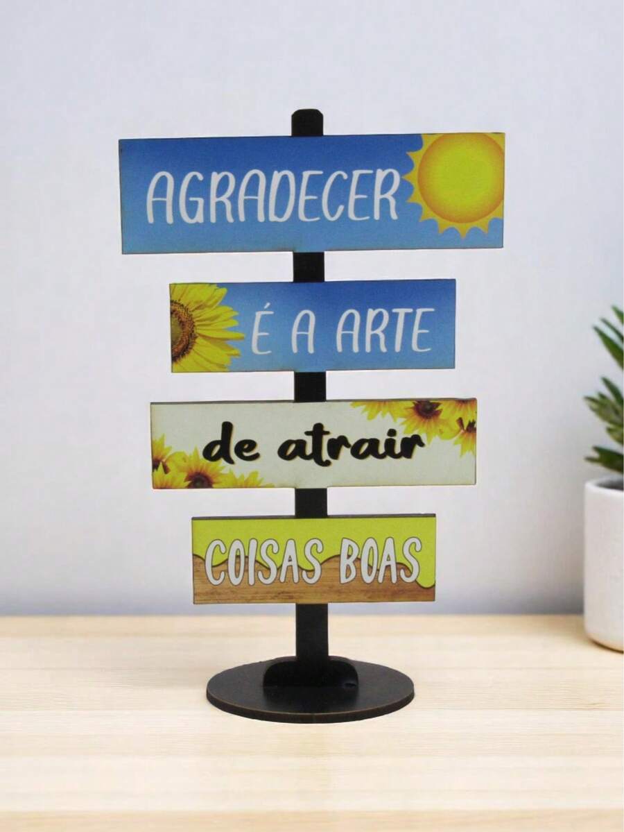 Placa Decorativa Mesa Com Base Agradecer É A Arte - Azul - Visão 1