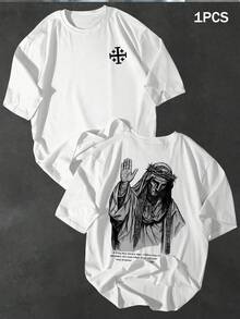 ChristmasMen's Crew Neck-Shirt, Vintage Short SleeveHot Item - 白色 - 查看 2