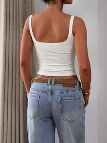 Casual Solid Color Tank Top, Versatile For Summer White - White - View 8