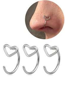 3pcs Multi-Color Minimalist Open Heart C-Shaped Nose Rings, Exquisite Hollow Heart Nose Piercing Jewelry, Suitable For Daily Wear - Nose Piercing - View 2