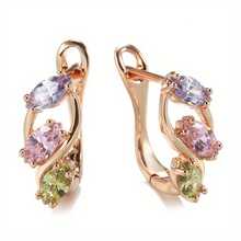 Fashionable Exquisite Colorful Cubic Zirconia Hoop Earrings, Elegant And Versatile, Suitable For Festivals And Banquet Occasions, Ideal Valentine's Day Gift For Girlfriend - Gold - View 1