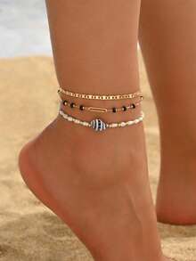 Ocean Style Seashell Pendant Bohemian Glass Bead Anklet Multi-Piece Set - Multicolor - View 1
