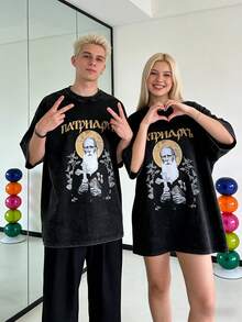 Camiseta Casual de Verano de Manga Corta para Hombre y Mujer, 100% Algodón, Diseño Patriarcal 2025, Estilo Retro de Lujo, 6 Tallas Disponibles - Cuello Redondo, Estampado Elegante Y2K 2J4R - Negro - Ver 5