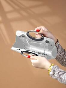 REMANLAND Shiny And Eye-Catching, Elegant And Charming, This Single Rhinestone Decorated Fashion Metal Clutch/Evening Bag Is Suitable For Women To Attend Parties, Weddings, Evening Events, Banquets And Other Occasions. This Evening Bag Is The Ideal Choice For Party Girls And Women. - White - View 5
