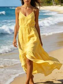 Vestido de playa elegante y sexy para mujer, con espalda descubierta y tirantes largos, ideal para vacaciones de verano en Europa y América. - Burdeos - Ver 10