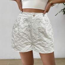 Nuevos shorts de mujer de verano, elegantes, de talle alto y pierna recta, con textura jacquard. - Negro - Ver 3