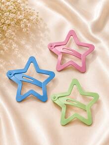 Mixed Colors Tic Tac Star Hair Clip Set Hair Accessories To Tame Frizz / Bangs Clip - 一套3個大彩色玩具 - 查看 2