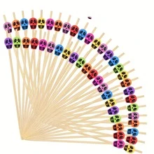1/10/30/50/100/200 piezas Palillos de Bambú con Calavera Decoración de Halloween (Con Cabezas de Calavera Mini Coloridas) - 4.7 Pulgadas, Adecuado para Halloween, Acción de Gracias, Navidad, Bebidas, Aperitivos, Bodas, Decoración de Fiesta de Cumpleaños, Paquete de Valor al Por Mayor para Catering, Vajilla Práctica y Elegante para Fiestas Temáticas - Multicolor - Ver 1