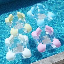 Silla flotante inflable de malla transparente con confeti de colores y toldo para el sol, cómoda tumbona de piscina con portavasos, adecuada para natación al aire libre - Multicolor - Ver 1