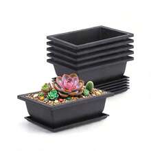 Square And Rectangular Imitation Purple Clay Planters, Bonsai Pots, Small Potted Plant Plastic Containers, Succulent Plant Pots - A - View 1