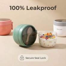 SEAL LOCK Dual-Color Lunch Box, Round Breakfast Cup, Oatmeal Milk Cup, Rotating Sealed Leak-Proof Bento Box, Lunch Box Set With Utensils, Outdoor Portable Lunch Box, Suitable For Storing Oatmeal, Milk, Fruit, Salad And Other Foods - Multicolor - View 7
