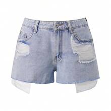 Women's Slim Ripped Denim Shorts Mid Rise Distressed Jean Shorts Frayed Hem Summer Bottoms - Light Blue - View 5
