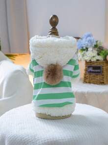 PETCIRCLE 1件寵物衣服 比熊泰迪小狗幼犬連帽寵物上衣 防風休閒可愛寵物上衣 條紋毛球連帽衫 綠色與白色條紋 - 彩色 - 查看 9