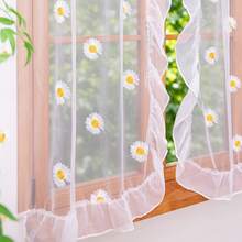 FLYINGCURTAINS 1PC Ruffle Edge Daisy Embroidered Sheer Curtain, Light Filter Semi-Transparent Voile, Rod Pocket Easy Install, For Kitchen, Cafe Decoration, Sweet Housewarming Gift - Multicolor - View 5