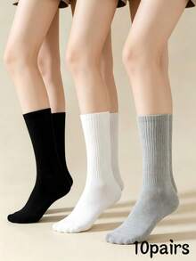 5 Pairs Men's White Mid-Calf Socks, Odor-Resistant, Sweat-Absorbent, Cotton, Skin-Friendly, Comfortable, Solid Color, Versatile, Business Black Long Socks, Spring Casual Student Sports Socks - Multicolor - View 24