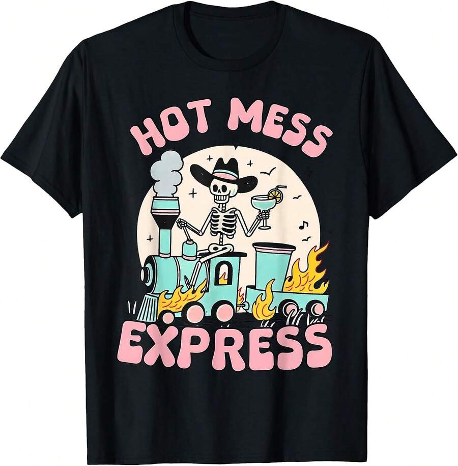 Unisex T-Shirt, Hot Mess Express Mental Health T-Shirt, Women's Blouses, Women's T-Shirts, Blouse, T-Shirts - 黑色 - 查看 1