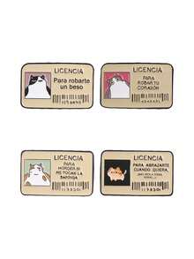 4Pcs Spanish Love License Cat Enamel Pins Set Cute Fat Kitten ID Card Lapel Brooch Couple Valentine Gift - Khaki - View 10