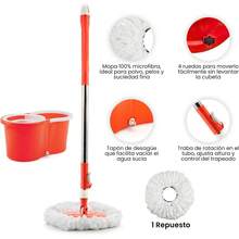 Magic Rotating Mop With Wringer Bucket, 360° Rotating Microfiber Head, Adjustable Telescopic Handle, Efficient Cleaning System For Wood, Ceramic, Marble Floors And More (BLACK) - Red - View 3